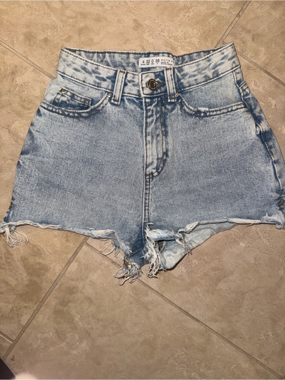Denim&Co Light Blue High-Rise Frayed Jean Shorts